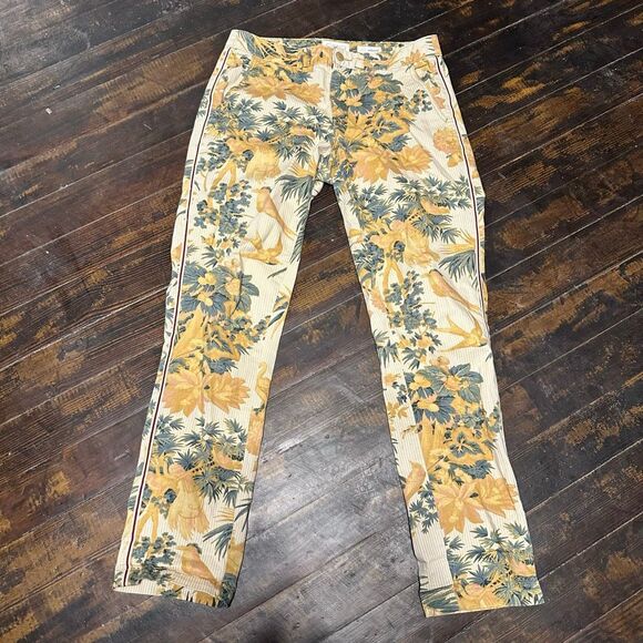 Anthro chino tropical bird leaf size 27 relaxed pants - Picture 2 of 5